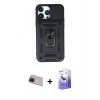 MARSİLYAN™- iPhone 13 Pro Max Kılıf Ahenk Klasik - Siyah Bilvis 5in1 5D Magic Hayalet Cam Ekran Koruyucu + Rainbow Kamera Lens Koruma Cam - KI