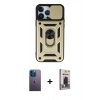 MARSİLYAN™- iPhone 13 Pro Max Kılıf Ahenk Klasik - Siyah Bilvis Hayalet Cam Ekran Koruyucu + Neon Fosforlu Kamera Lens - MI