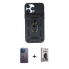 MARSİLYAN™- iPhone 13 Pro Max Kılıf Ahenk Klasik - Siyah Bilvis Hayalet Cam Ekran Koruyucu + Neon Fosforlu Kamera Lens - MI