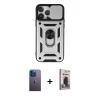 MARSİLYAN™- iPhone 13 Pro Max Kılıf Ahenk Klasik - Siyah Bilvis Hayalet Cam Ekran Koruyucu + Neon Fosforlu Kamera Lens - MI