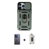 MARSİLYAN™- iPhone 13 Pro Max Kılıf Ahenk Klasik - Siyah Bilvis Hayalet Cam Ekran Koruyucu + Neon Fosforlu Kamera Lens - MI