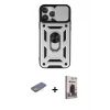 MARSİLYAN™- iPhone 13 Pro Max Kılıf Ahenk Klasik - Siyah Bilvis Hayalet Cam Ekran Koruyucu + Renkli Kamera Lens Koruma Cam - SI