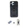 MARSİLYAN™- iPhone 13 Pro Max Kılıf Ahenk Klasik - Siyah Bilvis Hayalet Cam Ekran Koruyucu + Shine Kamera Lens Koruma Cam - PE