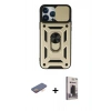 MARSİLYAN™- iPhone 13 Pro Max Kılıf Ahenk Klasik - Siyah Bilvis Hayalet Cam Ekran Koruyucu + Renkli Kamera Lens Koruma Cam - TU