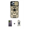 MARSİLYAN™- iPhone 13 Pro Max Kılıf Ahenk Klasik - Siyah Bilvis Hayalet Cam Ekran Koruyucu + Yeşil Neon Fosforlu Kamera Lens