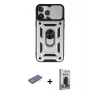 MARSİLYAN™- iPhone 13 Pro Max Kılıf Ahenk Klasik - Siyah Bilvis Hayalet Cam Ekran Koruyucu + Renkli Kamera Lens Koruma Cam - YL