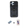 MARSİLYAN™- iPhone 13 Pro Max Kılıf Ahenk Klasik - Siyah Joko 5D Cam + Shine Kamera Lens Koruma Cam - PE
