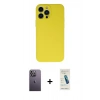 MARSİLYAN™- iPhone 13 Pro Max Kılıf Ahenk Serisi - Şeffaf Pasifik Cam Ekran Koruyucu + Neon Fosforlu Kamera Lens - BZ