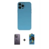 MARSİLYAN™- iPhone 13 Pro Max Kılıf Ahenk Serisi - Siyah 18D Cam Ekran Koruyucu + Neon Fosforlu Kamera Lens - BZ