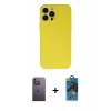 MARSİLYAN™- iPhone 13 Pro Max Kılıf Ahenk Serisi - Siyah 18D Cam Ekran Koruyucu + Neon Fosforlu Kamera Lens - BZ