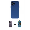 MARSİLYAN™- iPhone 13 Pro Max Kılıf Ahenk Serisi - Siyah 18D Cam Ekran Koruyucu + Neon Fosforlu Kamera Lens - BZ