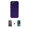 MARSİLYAN™- iPhone 13 Pro Max Kılıf Ahenk Serisi - Siyah 18D Cam Ekran Koruyucu + Neon Fosforlu Kamera Lens - BZ