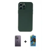 MARSİLYAN™- iPhone 13 Pro Max Kılıf Ahenk Serisi - Siyah 18D Cam Ekran Koruyucu + Neon Fosforlu Kamera Lens - BZ