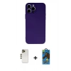 MARSİLYAN™- iPhone 13 Pro Max Kılıf Ahenk Serisi - Siyah 18D Cam Ekran Koruyucu + Gold Shine Kamera Lens