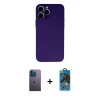 MARSİLYAN™- iPhone 13 Pro Max Kılıf Ahenk Serisi - Siyah 18D Cam Ekran Koruyucu + Neon Fosforlu Kamera Lens - MI