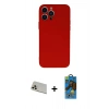MARSİLYAN™- iPhone 13 Pro Max Kılıf Ahenk Serisi - Siyah 18D Cam Ekran Koruyucu + Rose Gold Rainbow Kamera Lens Koruma Cam