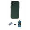MARSİLYAN™- iPhone 13 Pro Max Kılıf Ahenk Serisi - Siyah 18D Cam Ekran Koruyucu + Shine Kamera Lens Koruma Cam - PE