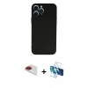 MARSİLYAN™- iPhone 13 Pro Max Kılıf Ahenk Serisi - Siyah 3D Antistatik Cam Ekran Koruyucu + Pers Alüminyum Kamera Lens - KI
