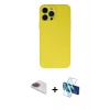 MARSİLYAN™- iPhone 13 Pro Max Kılıf Ahenk Serisi - Siyah 3D Antistatik Cam Ekran Koruyucu + Pers Alüminyum Kamera Lens - GI