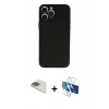 MARSİLYAN™- iPhone 13 Pro Max Kılıf Ahenk Serisi - Siyah 3D Antistatik Cam Ekran Koruyucu + Pers Alüminyum Kamera Lens - GD