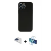 MARSİLYAN™- iPhone 13 Pro Max Kılıf Ahenk Serisi - Siyah 3D Antistatik Cam Ekran Koruyucu + Pers Alüminyum Kamera Lens - LT
