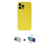 MARSİLYAN™- iPhone 13 Pro Max Kılıf Ahenk Serisi - Siyah 3D Antistatik Cam Ekran Koruyucu + Rainbow Kamera Lens Koruma Cam - MI