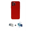 MARSİLYAN™- iPhone 13 Pro Max Kılıf Ahenk Serisi - Siyah 3D Antistatik Cam Ekran Koruyucu + Rainbow Kamera Lens Koruma Cam - MI