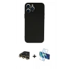 MARSİLYAN™- iPhone 13 Pro Max Kılıf Ahenk Serisi - Siyah 3D Antistatik Cam Ekran Koruyucu + Raze Metal Kamera Lens - GD
