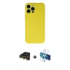 MARSİLYAN™- iPhone 13 Pro Max Kılıf Ahenk Serisi - Siyah 3D Antistatik Cam Ekran Koruyucu + Raze Metal Kamera Lens - GD