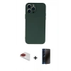 MARSİLYAN™- iPhone 13 Pro Max Kılıf Ahenk Serisi - Siyah 3D Antistatik Hayalet Cam Ekran Koruyucu + Pers Alüminyum Kamera Lens - KI