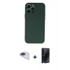 MARSİLYAN™- iPhone 13 Pro Max Kılıf Ahenk Serisi - Siyah 3D Antistatik Hayalet Cam Ekran Koruyucu + Pers Alüminyum Kamera Lens - LT