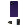 MARSİLYAN™- iPhone 13 Pro Max Kılıf Ahenk Serisi - Siyah 3D Antistatik Hayalet Cam Ekran Koruyucu + Raze Metal Kamera Lens - GD