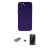 MARSİLYAN™- iPhone 13 Pro Max Kılıf Ahenk Serisi - Siyah 3D Antistatik Hayalet Cam Ekran Koruyucu + Renkli Kamera Lens Koruma Cam - TU
