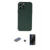 MARSİLYAN™- iPhone 13 Pro Max Kılıf Ahenk Serisi - Siyah 3D Antistatik Hayalet Cam Ekran Koruyucu + Renkli Kamera Lens Koruma Cam - MI