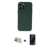 MARSİLYAN™- iPhone 13 Pro Max Kılıf Ahenk Serisi - Siyah 3D Antistatik Hayalet Cam Ekran Koruyucu + Rainbow Kamera Lens Koruma Cam - REGD
