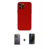 MARSİLYAN™- iPhone 13 Pro Max Kılıf Ahenk Serisi - Siyah 3D Antistatik Hayalet Cam Ekran Koruyucu + Neon Fosforlu Kamera Lens - YL