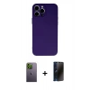 MARSİLYAN™- iPhone 13 Pro Max Kılıf Ahenk Serisi - Siyah 3D Antistatik Hayalet Cam Ekran Koruyucu + Neon Fosforlu Kamera Lens - YL