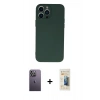 MARSİLYAN™- iPhone 13 Pro Max Kılıf Ahenk Serisi - Siyah 6D Mat Seramik Hayalet Nano Ekran Koruyucu + Neon Fosforlu Kamera Lens - BZ