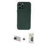 MARSİLYAN™- iPhone 13 Pro Max Kılıf Ahenk Serisi - Siyah 6D Mat Seramik Hayalet Nano Ekran Koruyucu + Kırmızı Rainbow Kamera Lens Koruma Cam