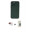 MARSİLYAN™- iPhone 13 Pro Max Kılıf Ahenk Serisi - Siyah 6D Mat Seramik Hayalet Nano Ekran Koruyucu + Pers Alüminyum Kamera Lens - KI