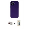 MARSİLYAN™- iPhone 13 Pro Max Kılıf Ahenk Serisi - Siyah 6D Mat Seramik Hayalet Nano Ekran Koruyucu + Kırmızı Rainbow Kamera Lens Koruma Cam