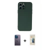 MARSİLYAN™- iPhone 13 Pro Max Kılıf Ahenk Serisi - Siyah 6D Mat Seramik Hayalet Nano Ekran Koruyucu + Mavi Neon Fosforlu Kamera Lens