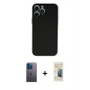 MARSİLYAN™- iPhone 13 Pro Max Kılıf Ahenk Serisi - Siyah 6D Mat Seramik Hayalet Nano Ekran Koruyucu + Mavi Neon Fosforlu Kamera Lens
