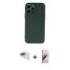 MARSİLYAN™- iPhone 13 Pro Max Kılıf Ahenk Serisi - Siyah Bilvis 3D Mat Cam Ekran Koruyucu + Gökkuşağı Pers Alüminyum Kamera Lens