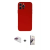 MARSİLYAN™- iPhone 13 Pro Max Kılıf Ahenk Serisi - Siyah Bilvis 3D Mat Cam Ekran Koruyucu + Gökkuşağı Pers Alüminyum Kamera Lens