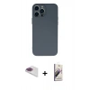 MARSİLYAN™- iPhone 13 Pro Max Kılıf Ahenk Serisi - Siyah Bilvis 3D Mat Cam Ekran Koruyucu + Gökkuşağı Pers Alüminyum Kamera Lens