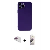 MARSİLYAN™- iPhone 13 Pro Max Kılıf Ahenk Serisi - Siyah Bilvis 3D Mat Cam Ekran Koruyucu + Gökkuşağı Pers Alüminyum Kamera Lens