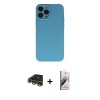 MARSİLYAN™- iPhone 13 Pro Max Kılıf Ahenk Serisi - Siyah Bilvis 3D Mat Cam Ekran Koruyucu + Gold Raze Metal Kamera Lens