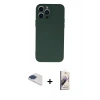 MARSİLYAN™- iPhone 13 Pro Max Kılıf Ahenk Serisi - Siyah Bilvis 3D Mat Cam Ekran Koruyucu + Lacivert Pers Alüminyum Kamera Lens
