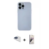 MARSİLYAN™- iPhone 13 Pro Max Kılıf Ahenk Serisi - Siyah Bilvis 3D Mat Cam Ekran Koruyucu + Lacivert Pers Alüminyum Kamera Lens